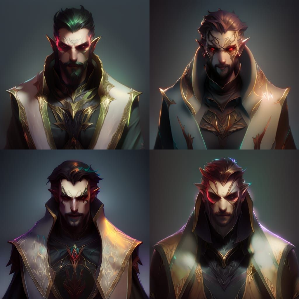 Demonic Half-Elf Warlock Portrait in Hyperdetailed Style