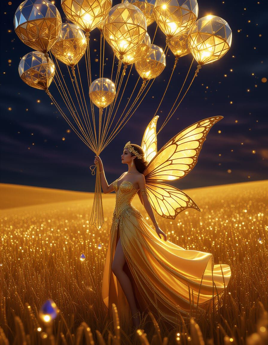 Diamond Fairy with Crystal Balloons in Fields of Gold