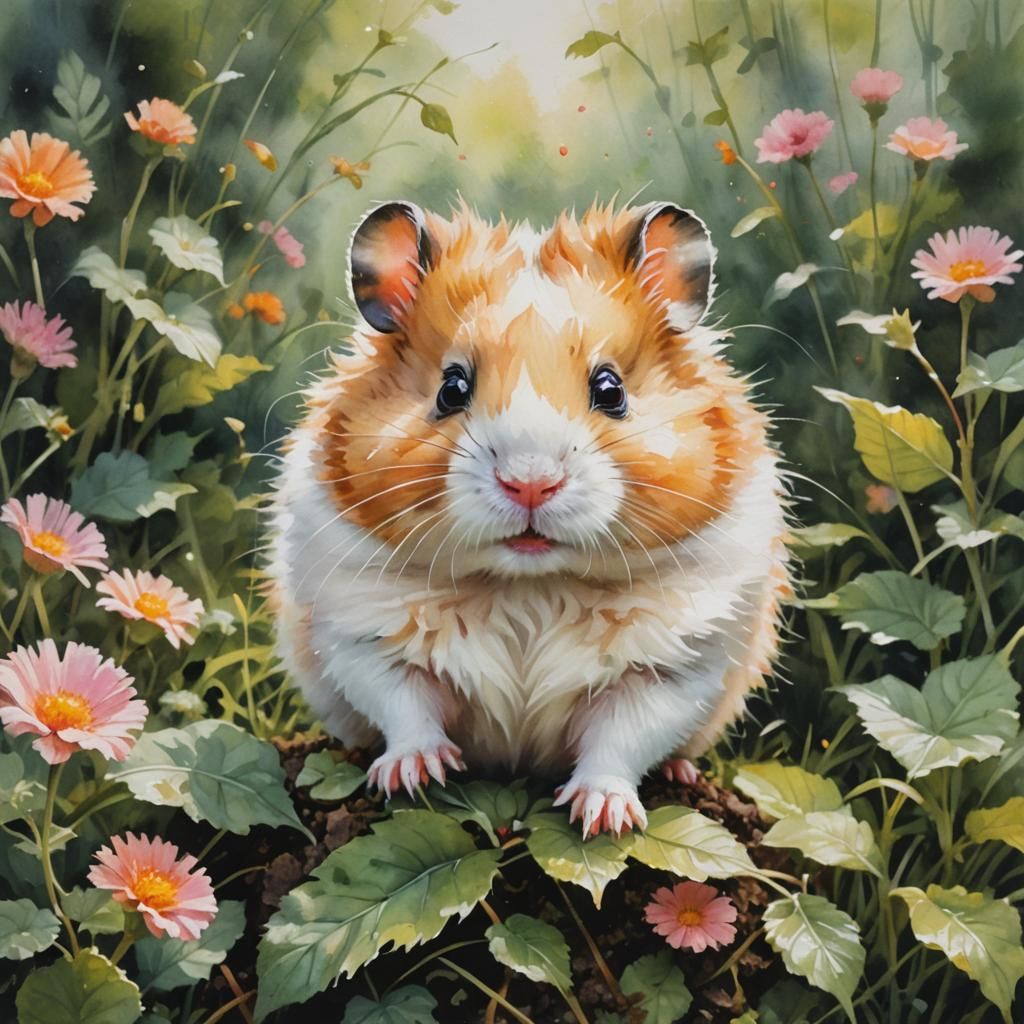 Fluffy Hamster Illustration in Oil Painting Style