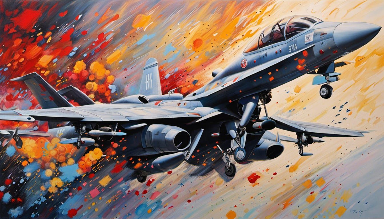 Drone and Fighter Jet Action Painting in Kinetic Pointillism