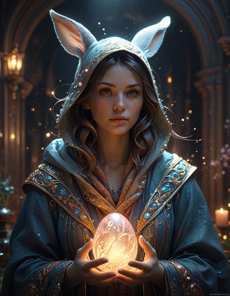 Whimsical Easter Bunny Portrait in Art Nouveau Style