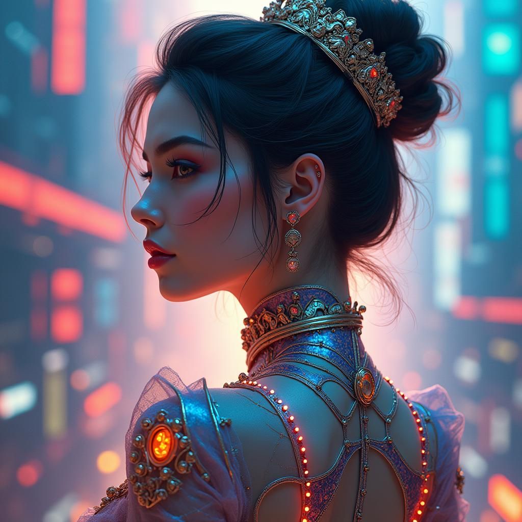 Cyberpunk Woman in Detailed Outfit, Hyperrealistic 8K