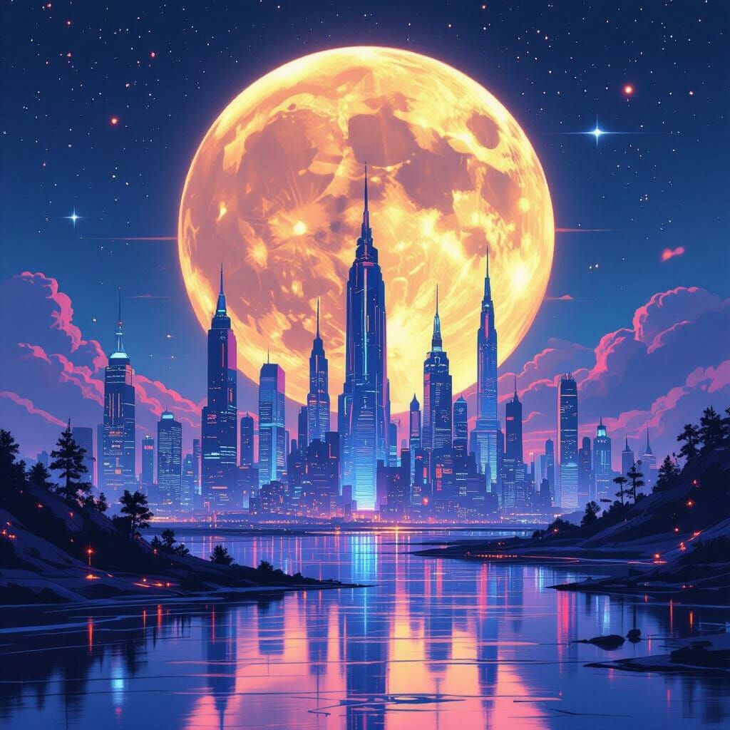 Futuristic Moon Cityscape in Science Fiction Style