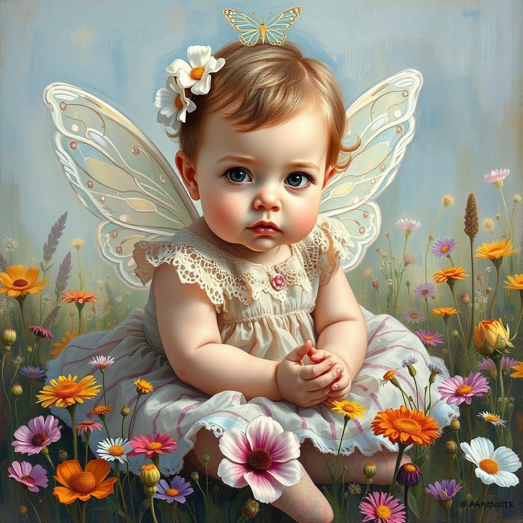 Whimsical Fairy Baby in a Wildflower Meadow