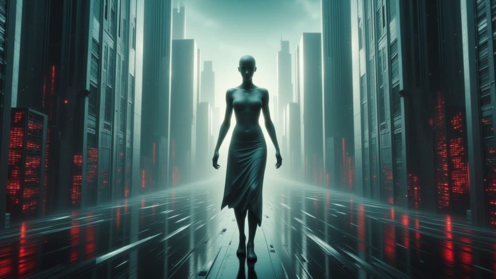 Futuristic City Portrait with Lone Figure