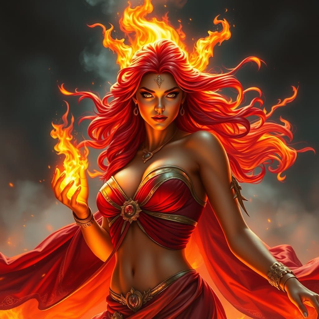 Hyperrealistic Fire Princess in Epic Fantasy Art Style