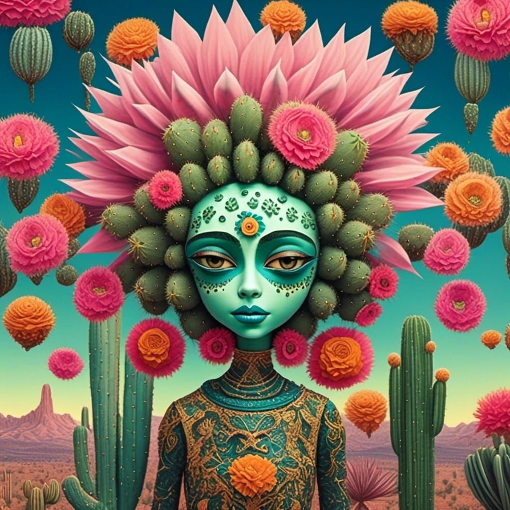 Cactus People with Paper Flowers and Sombreros