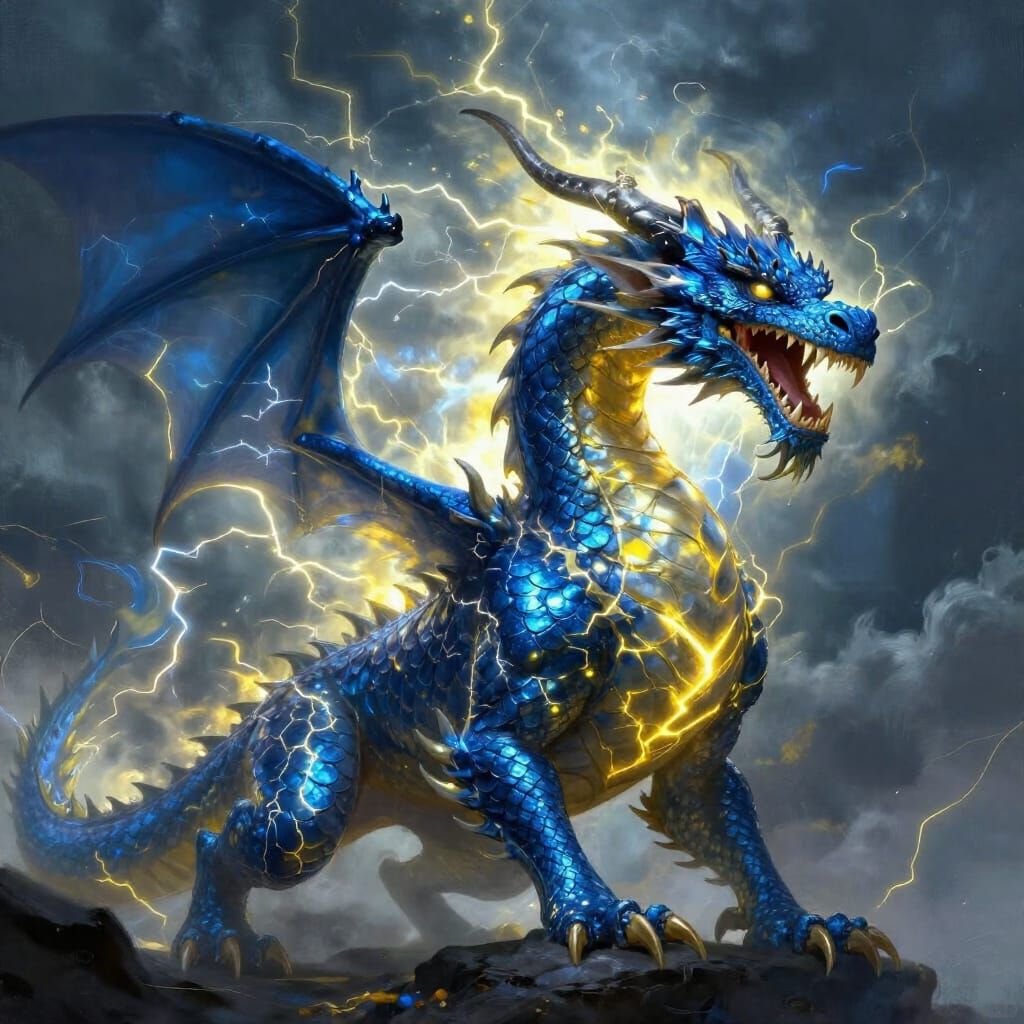 Majestic Dragon with Lightning Scales Digital Painting