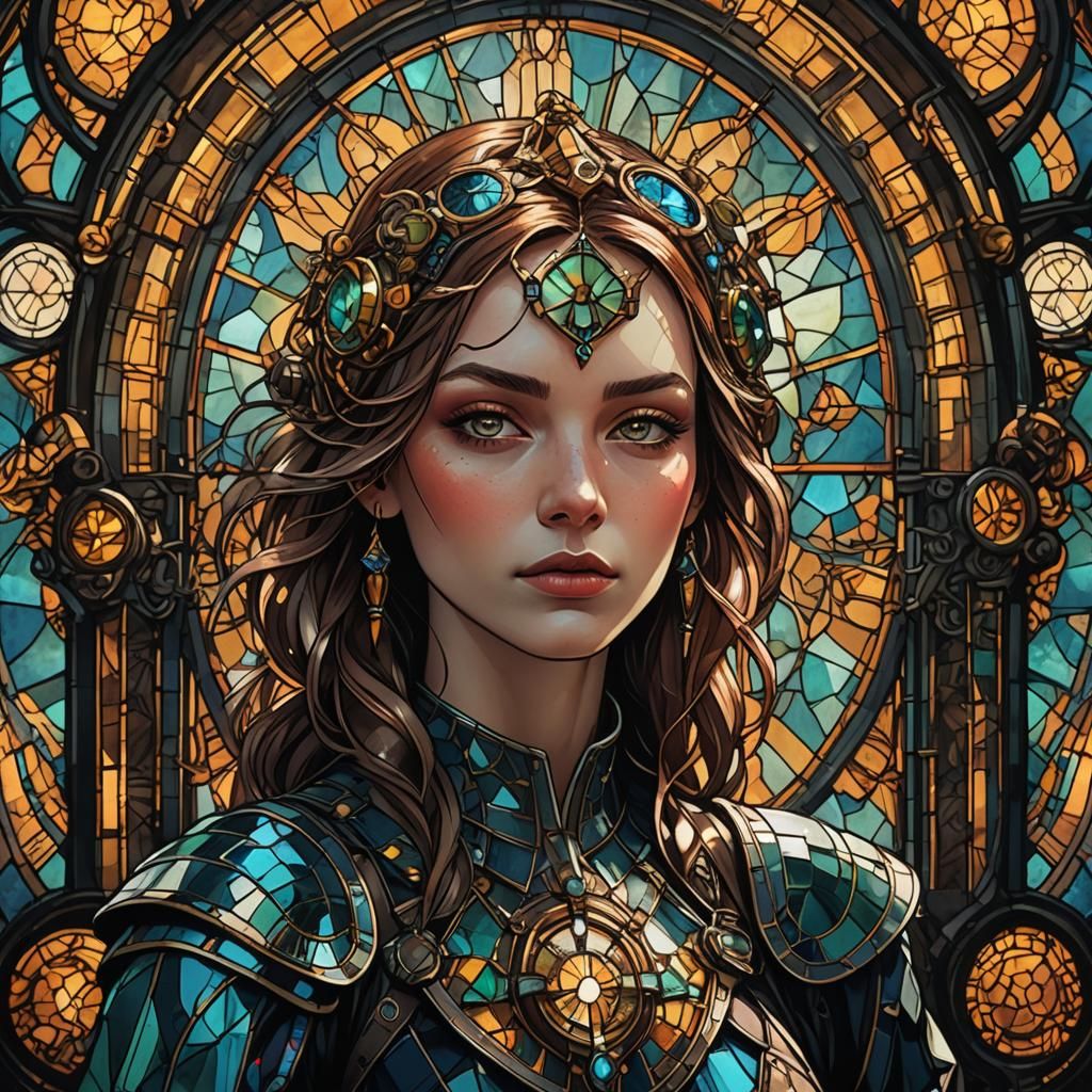 Stained Glass Portrait: Epic Biopunk Fantasy