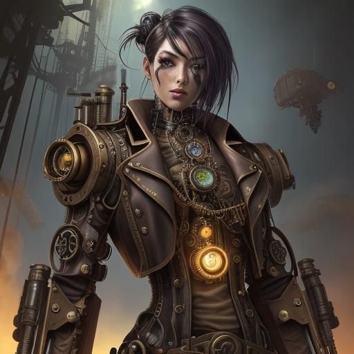Steampunk Cyborg with Intricate Engine Details
