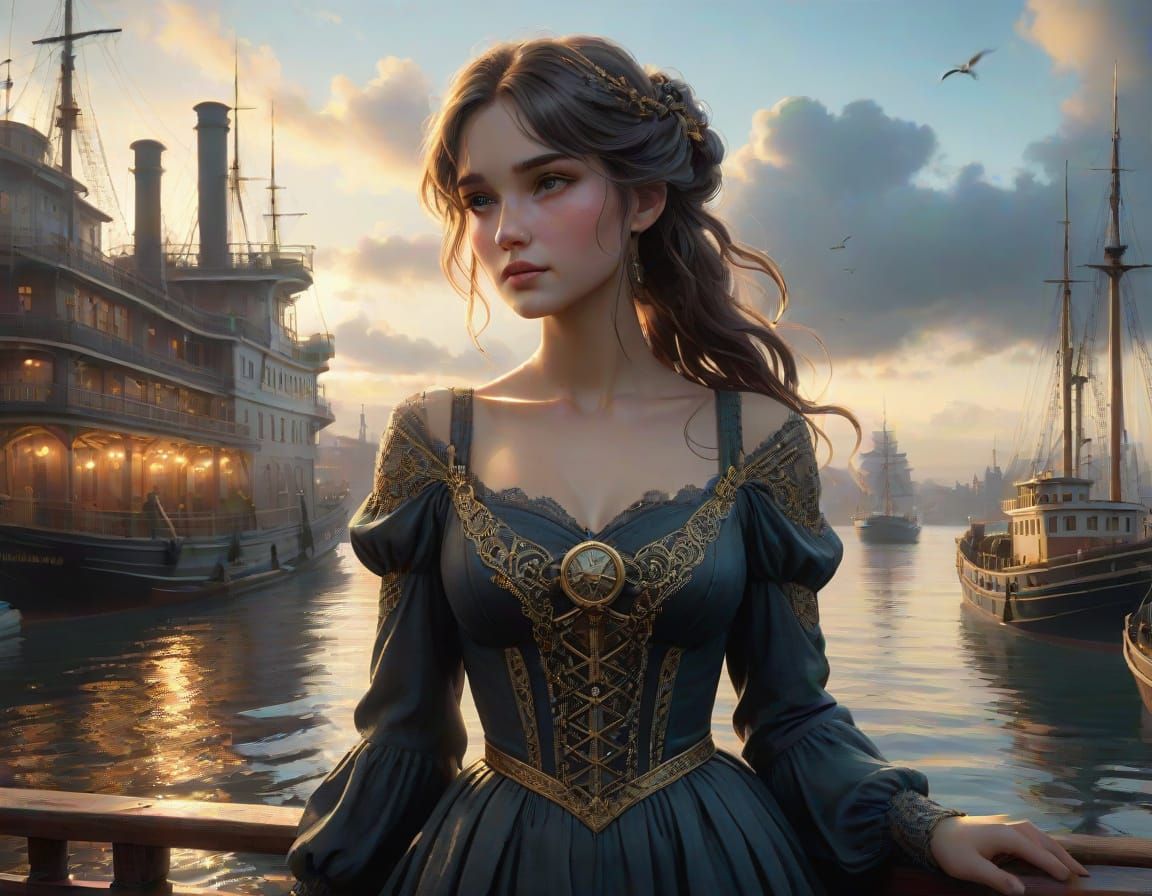 A Young Woman from Saarbrücken Embarks on a Steamboat in a 1...