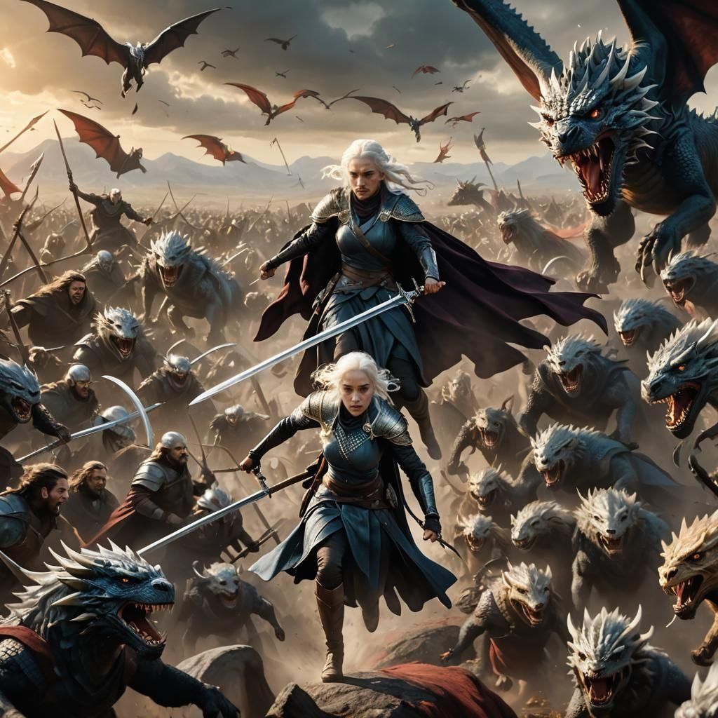 Dragon Rider Burns Undead, Digital Art