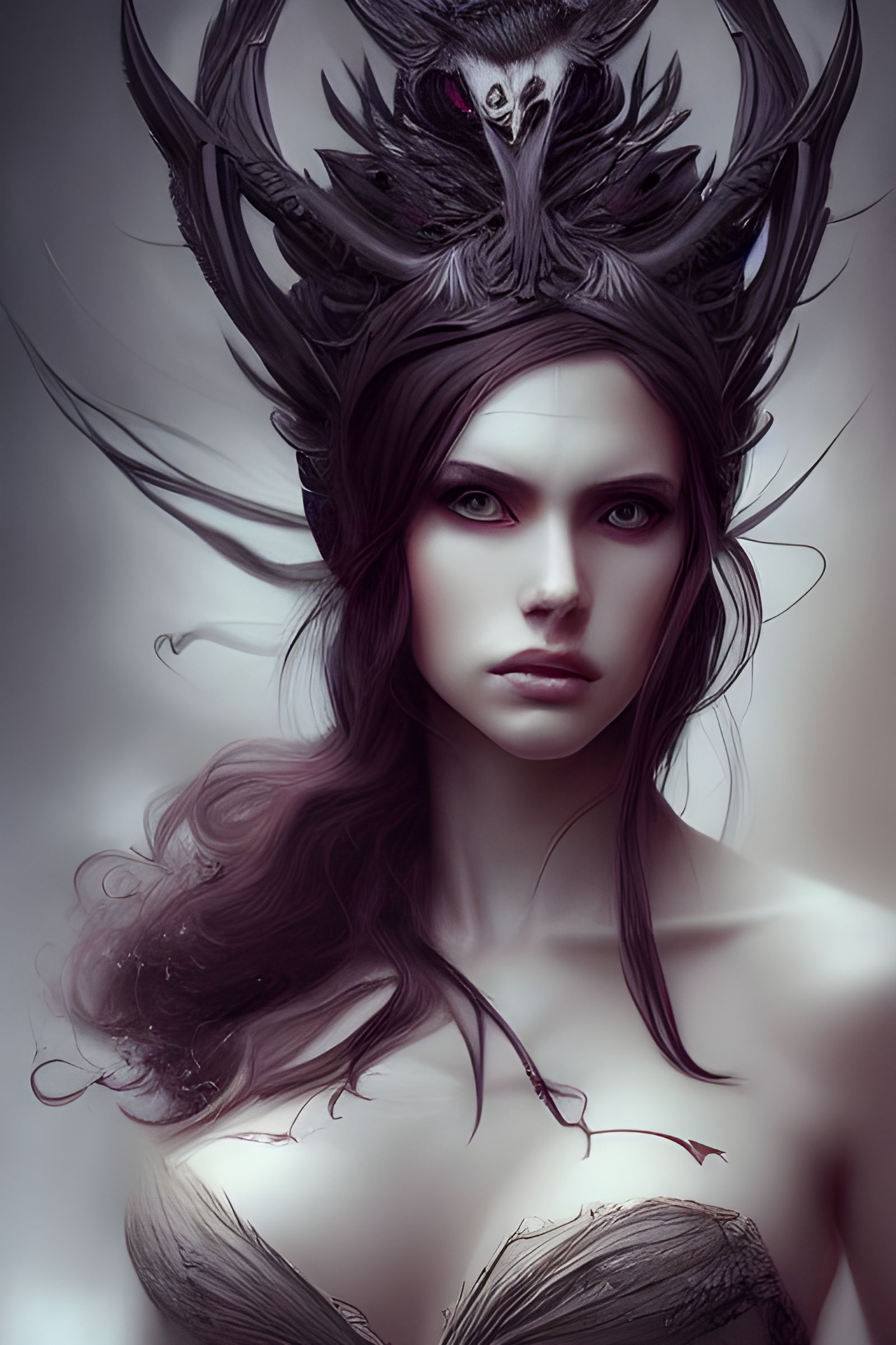 Sinister Goddess with Long Hair: Digital Art