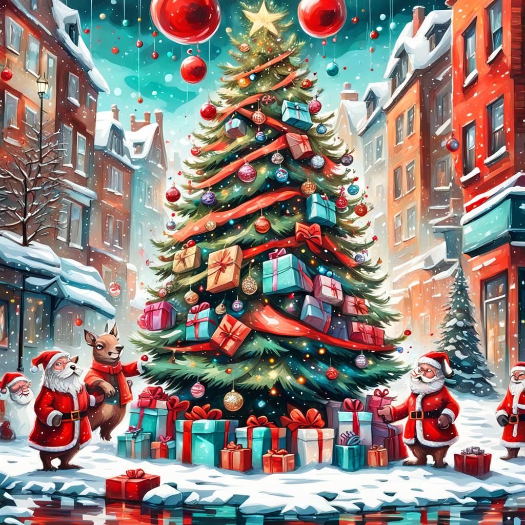 A large, Christmas tree