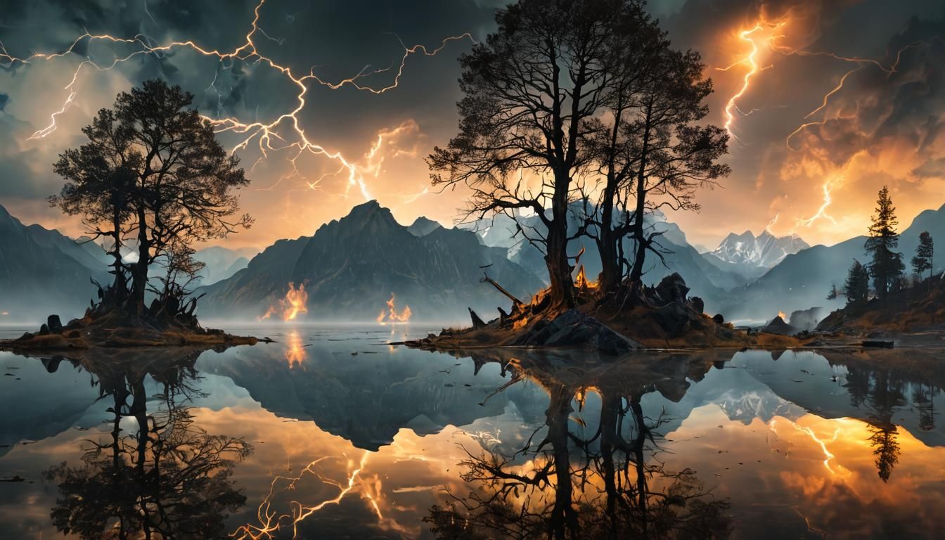 Apocalyptic Rider Reflected in Mountain Lake
