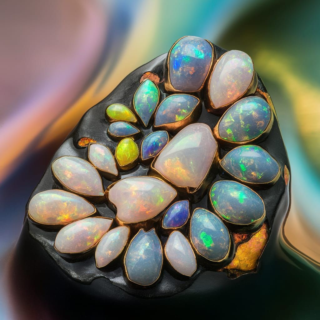 Macro Photograph of Opals with Iridescent Beauty