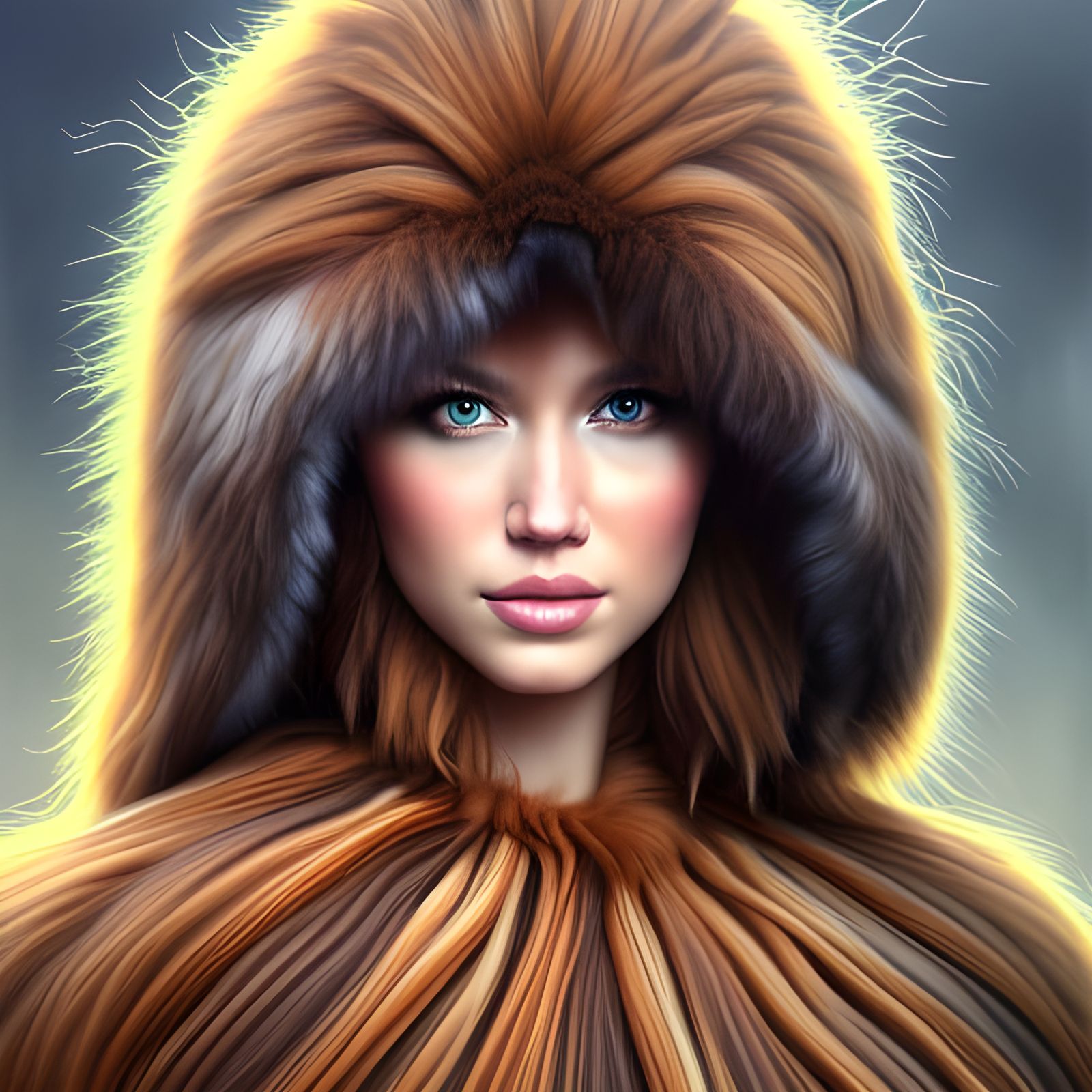 Stunning Woman in Wookiee Fur Suit: Hyperrealistic Portrait