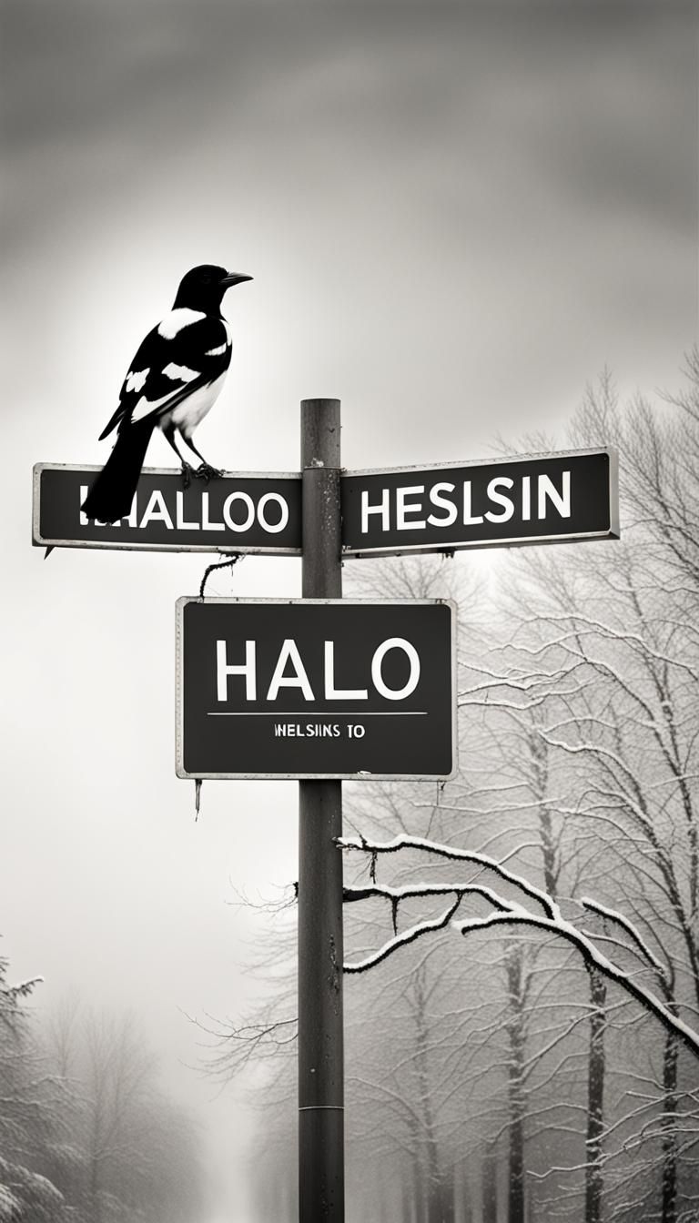 Magpie in Snowy Helsinki: Dramatic Digital Painting