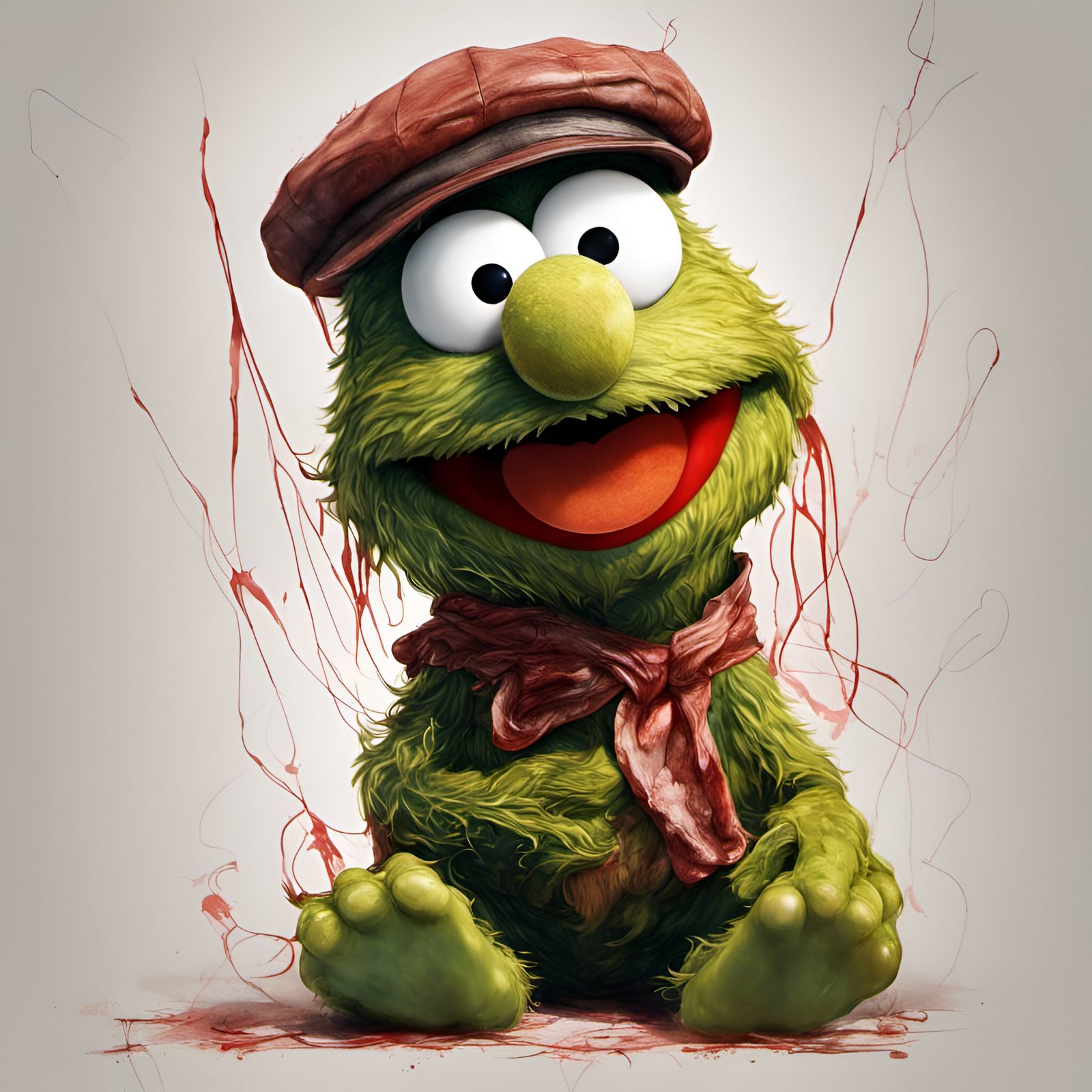 Adorable Pickle Elmo Portrait in Digital Illustration Style