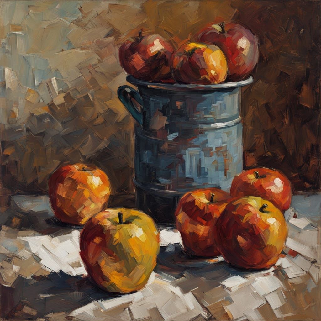 Impasto Oil Painting of Overlapping Apples in Rich Autumnal ...