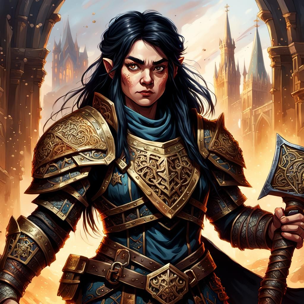 Dwarf Cleric with Warhammer in Digital Art Style