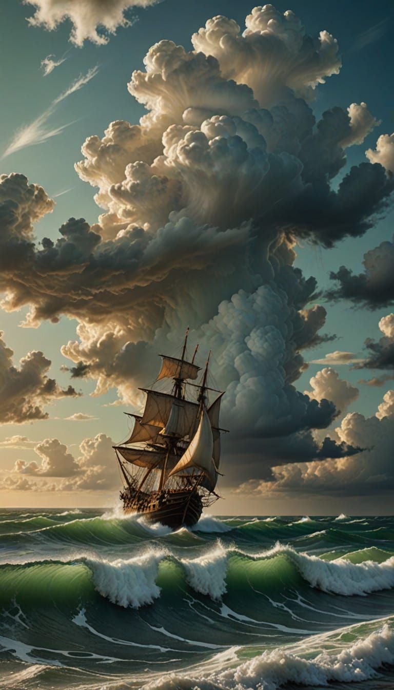 Stormy Seascape in Oil Painting Style