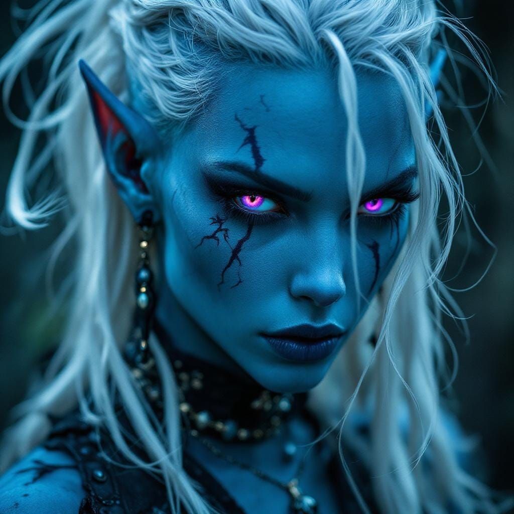 Punk Dark Elf Portrait in Fantasy Style