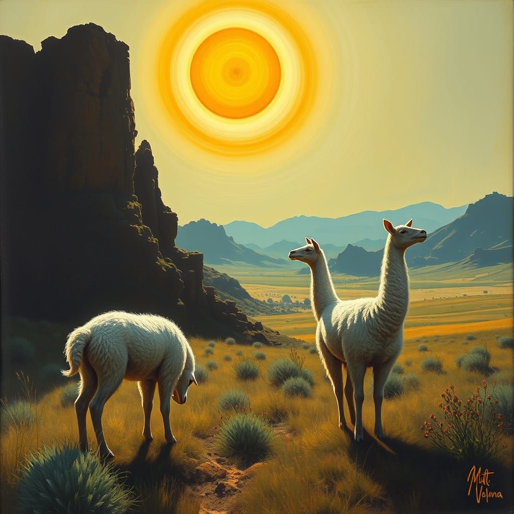 Arid Landscape with Three Thin Farmers, Magical Realism