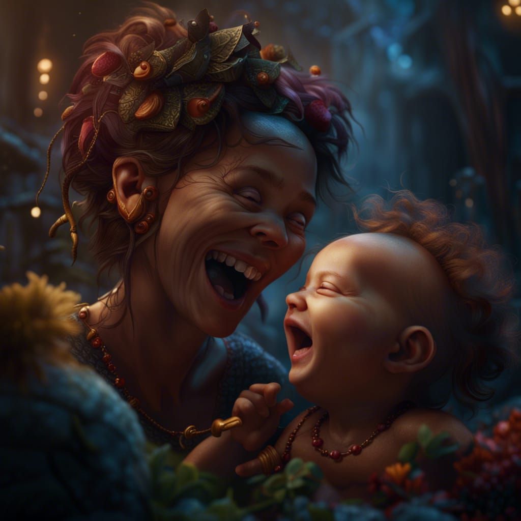 Joyful Baby Laughing with Mother: Fantasy Art