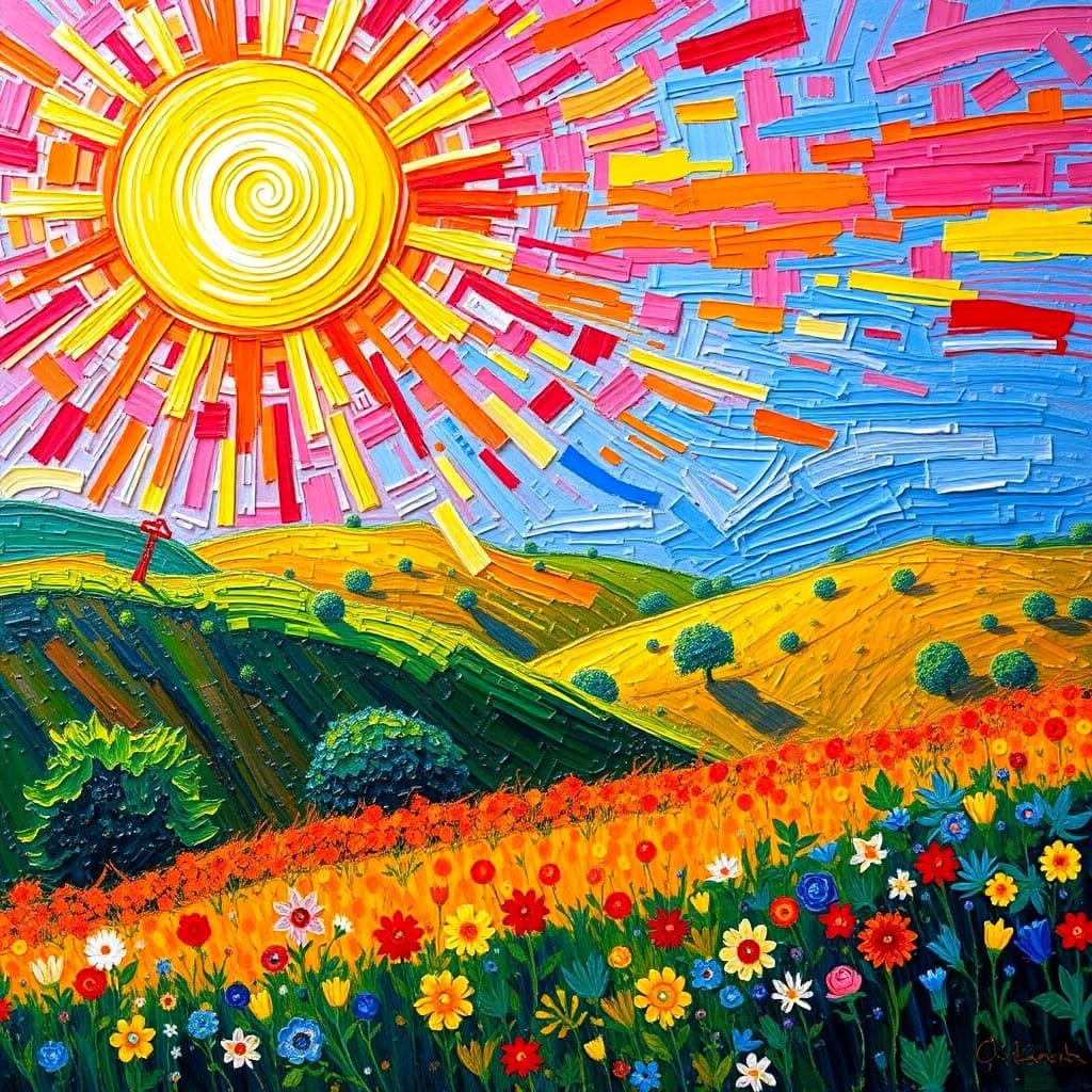 Vibrant Oil Painting Captures Joyful Sunny Scene