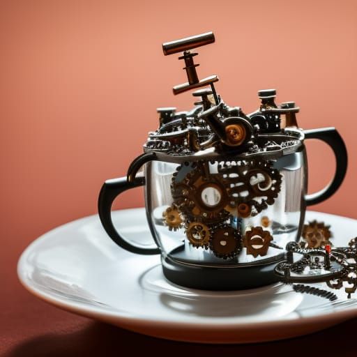 Robotic Teacup with Steampunk Elements, Professional Photogr...