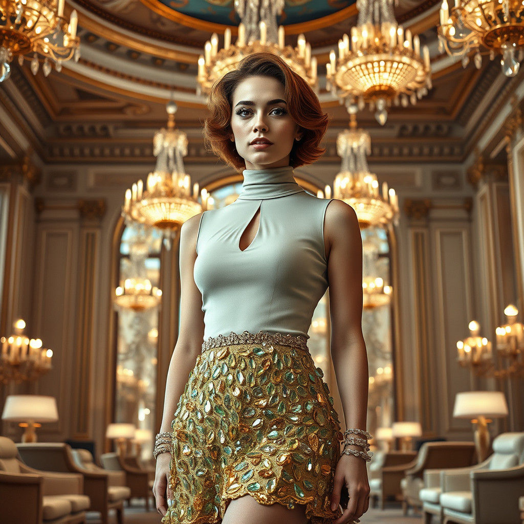 Auburn Haired Woman in Crystalline Dress, Cinematic HDR