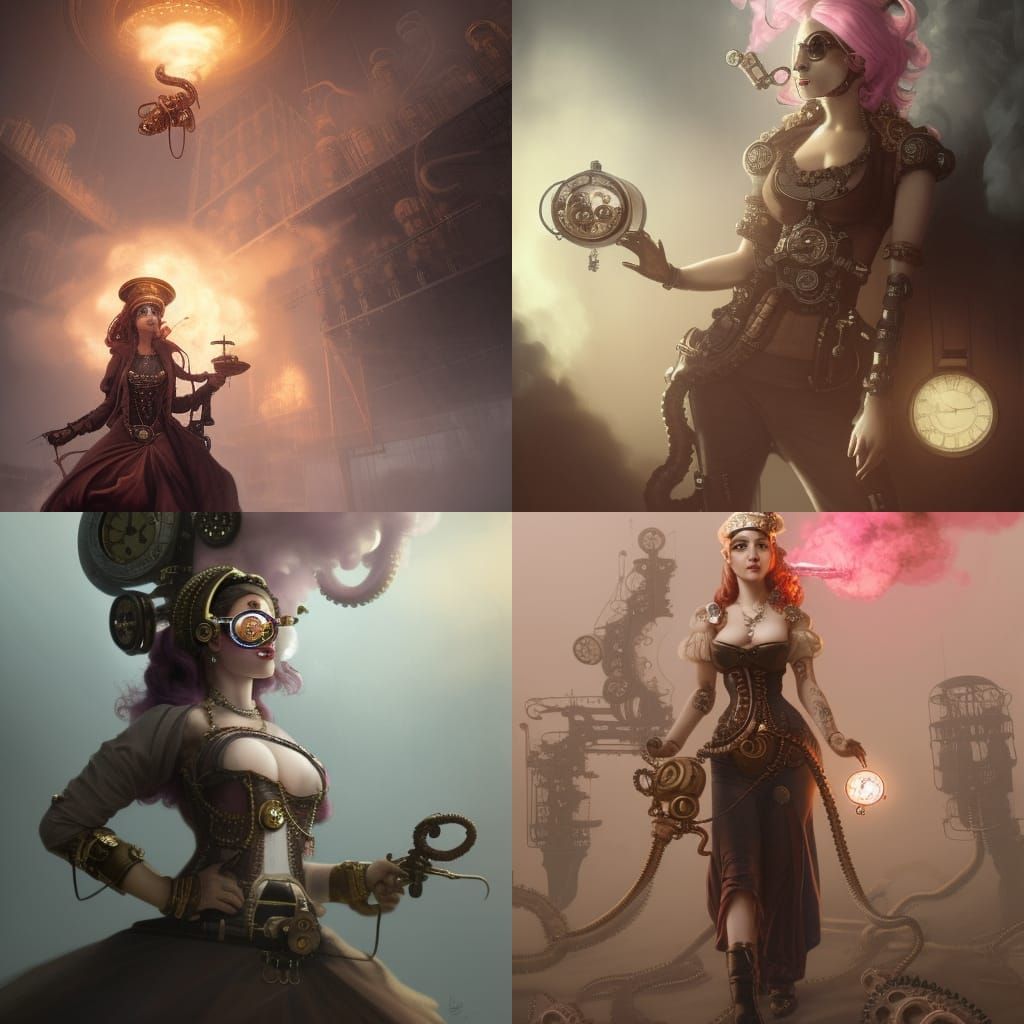 Steampunk Middle-Eastern Warrior with Mechanical Octopus