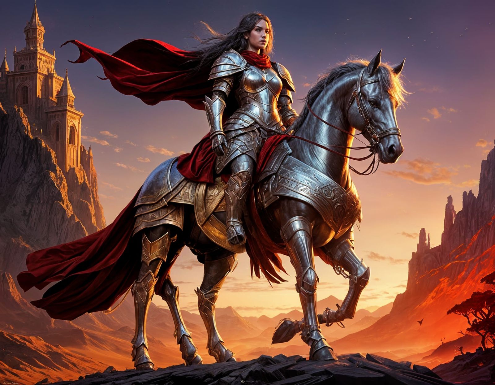 Sleek Female Knight Dominates Dark Fantasy Battlefield