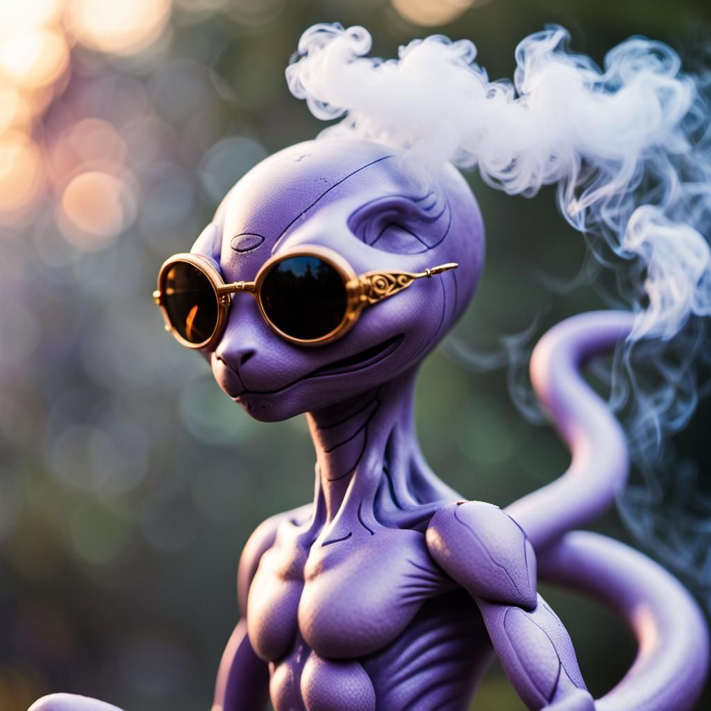 Detailed Mewtwo Naga in Psychedelic Art Style