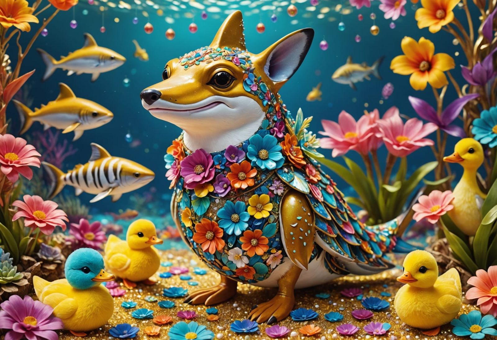 Vibrant Carnaval Fantasy with Shark and Duck