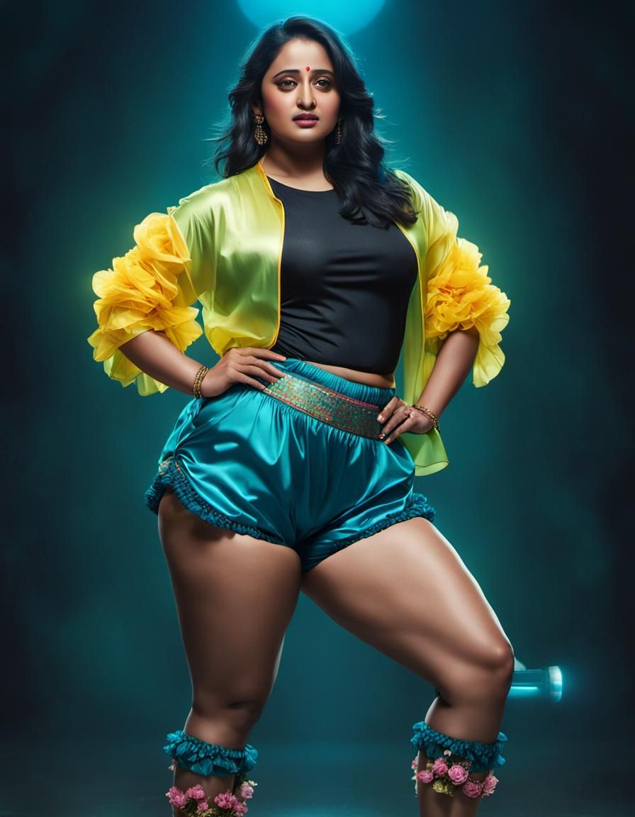 Curvy Woman in Cyberpunk Style with Floral Bloomers