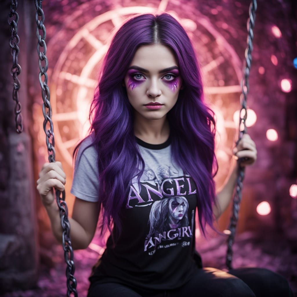 Gothic Horror Angel Girl in Psychedelic Dreamscape