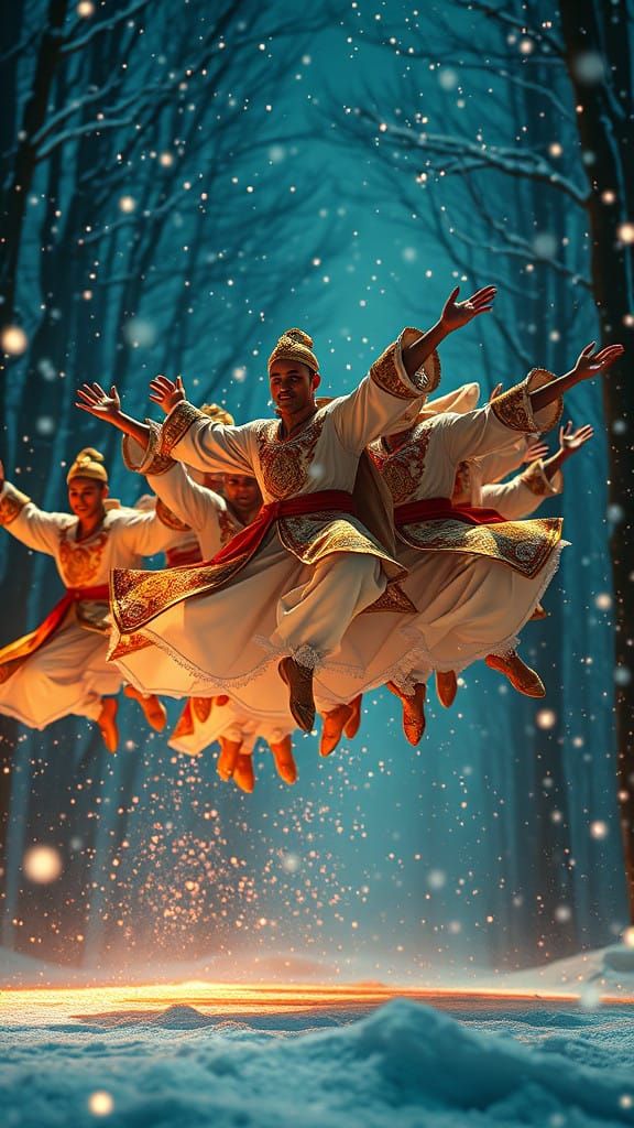 Ten Male Lords in Enchanted Snowlit Dance