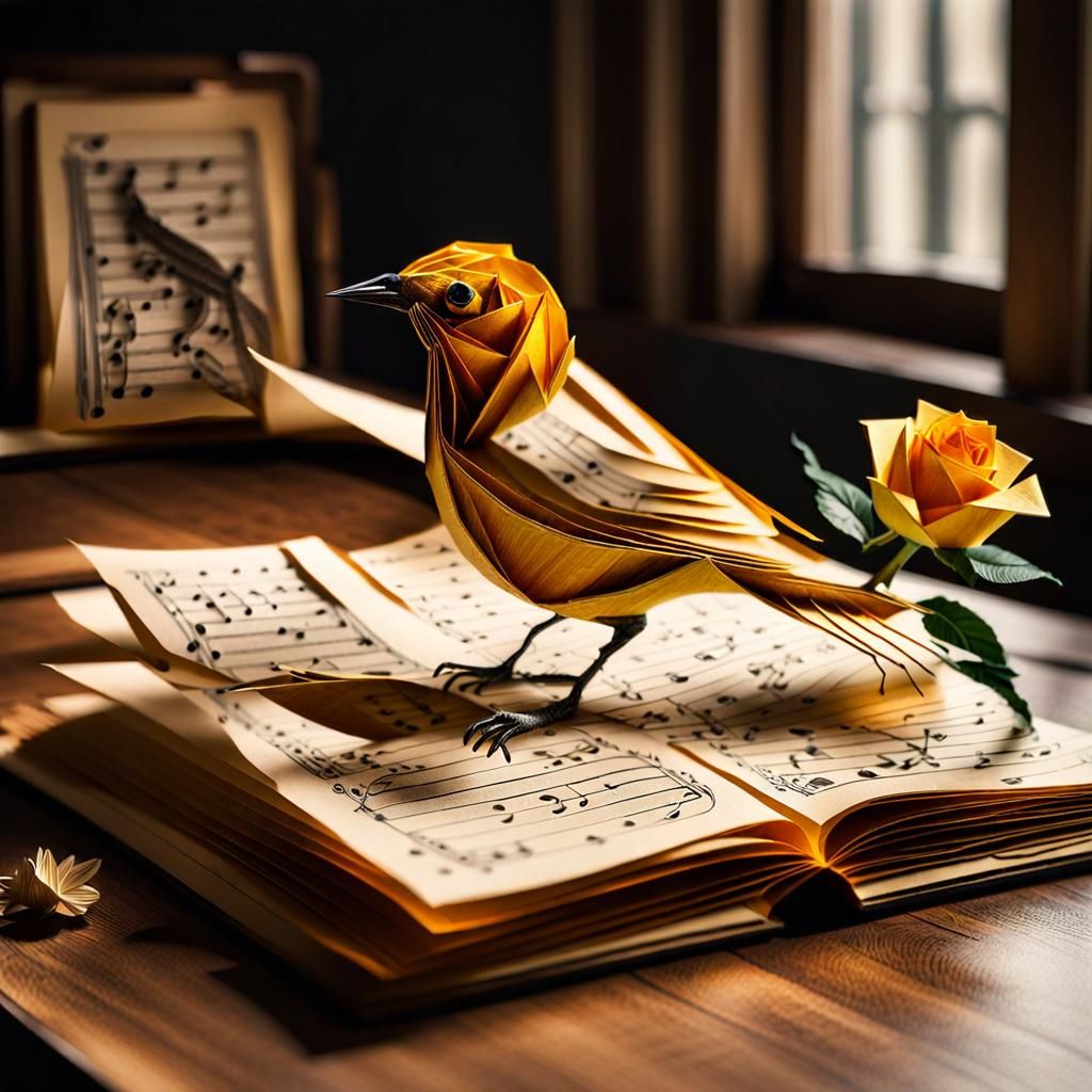 Quilling Art: Bird and Rose on Sheet Music