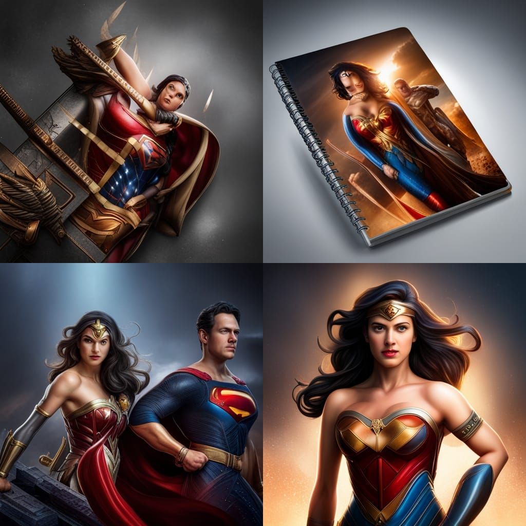 Hyperrealistic Notebook Cover with Wonder Woman and Superman
