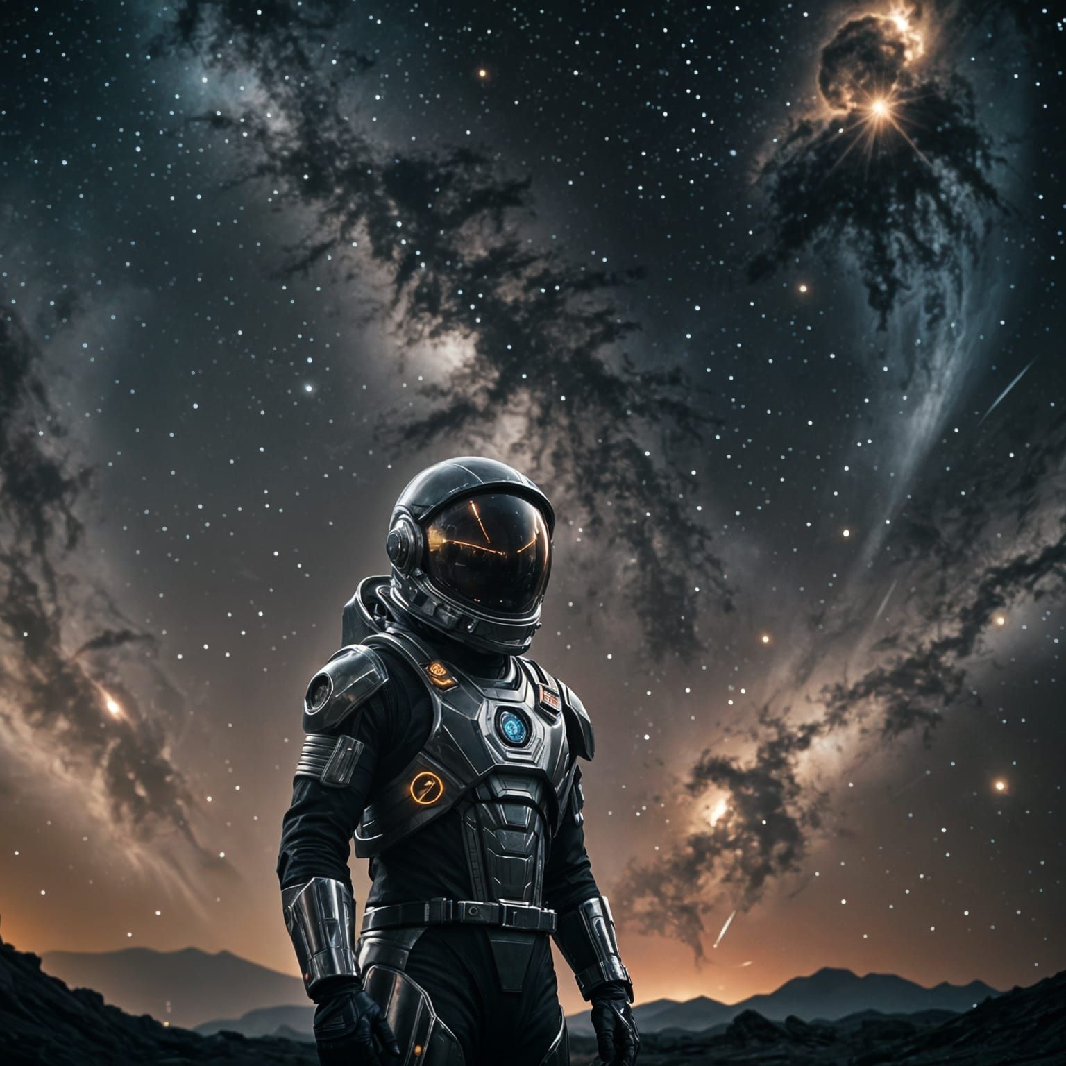 Astronaut Silhouette in Nebula with Smiley Face