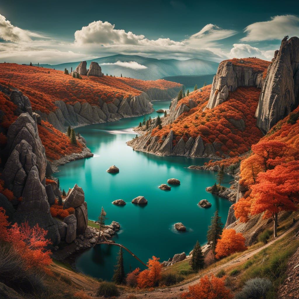 Surreal Landscape with Distorted Perspective, Digital Illust...