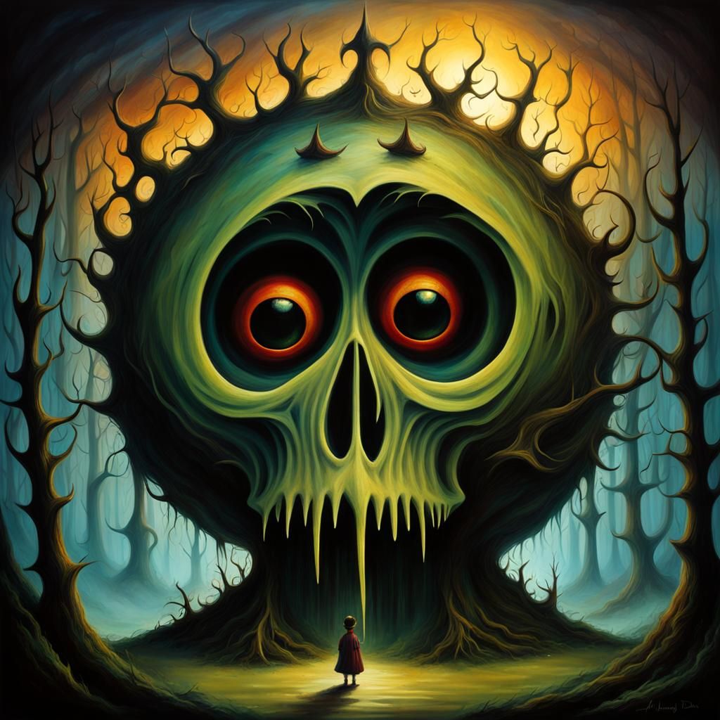 Surreal Emotional Boy in Gouache and Watercolor Style