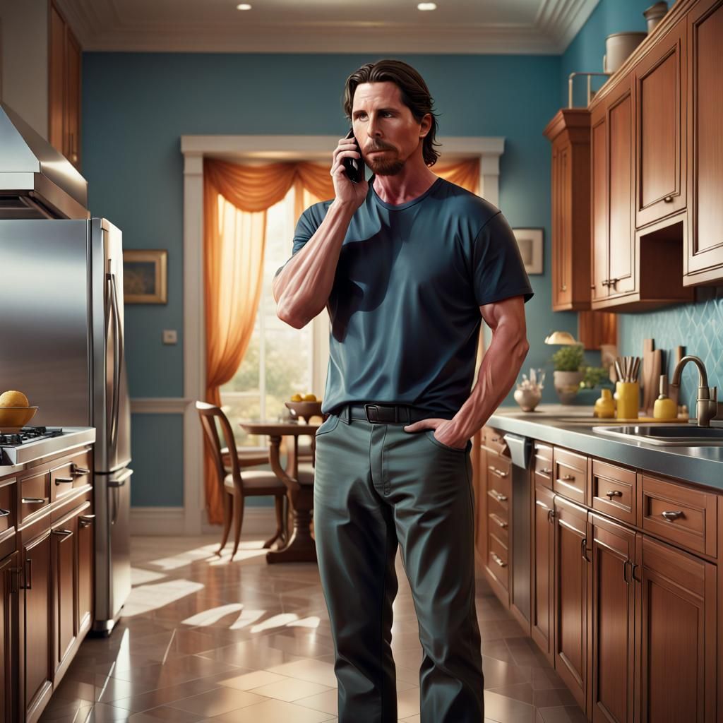 Worried Man Talking on Phone in Modern Kitchen