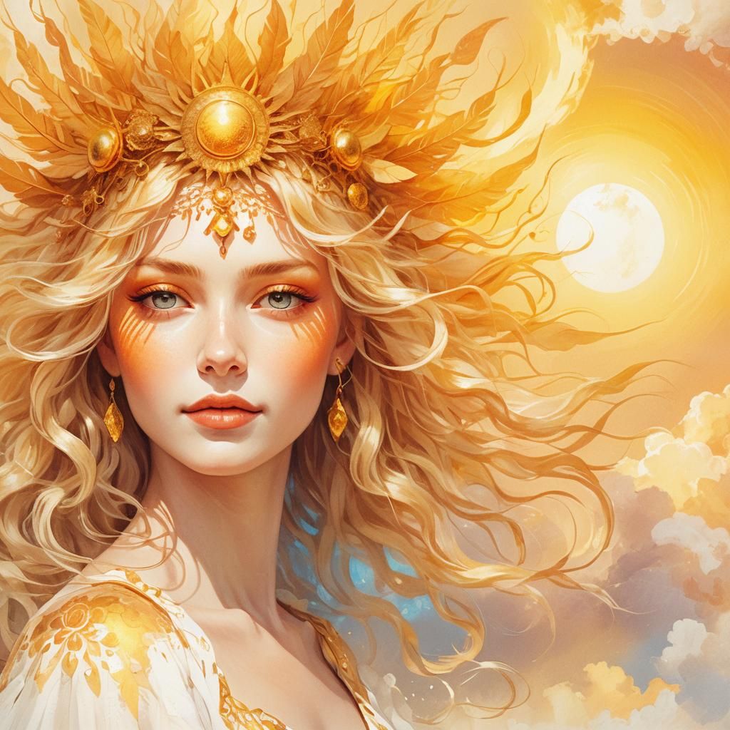 Sun Goddess Portrait in Surreal Digital Painting