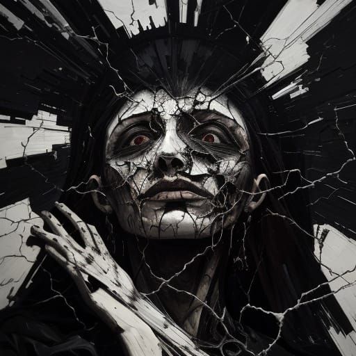 Surrealist Oil Painting of Woman Holding Dead Child