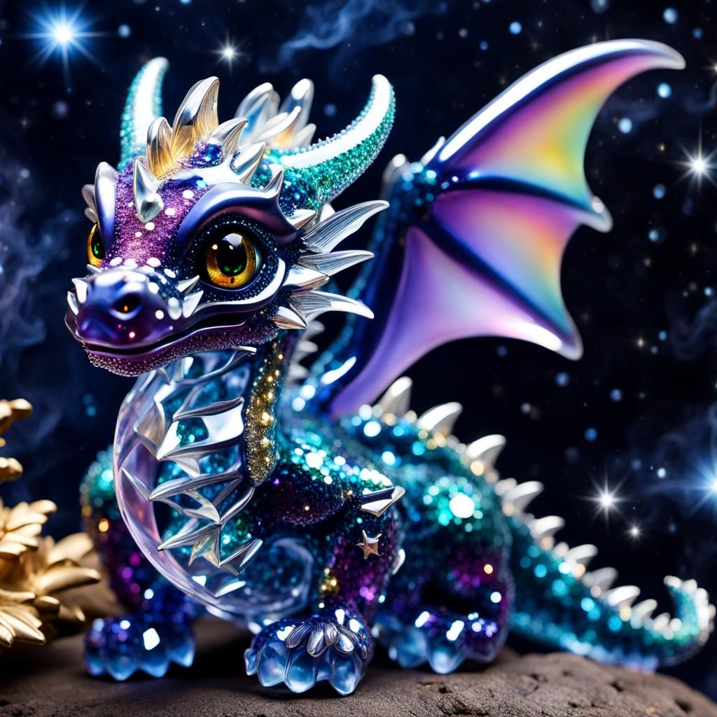 Crystal Dragon Figurine with Galaxy, Art Nouveau