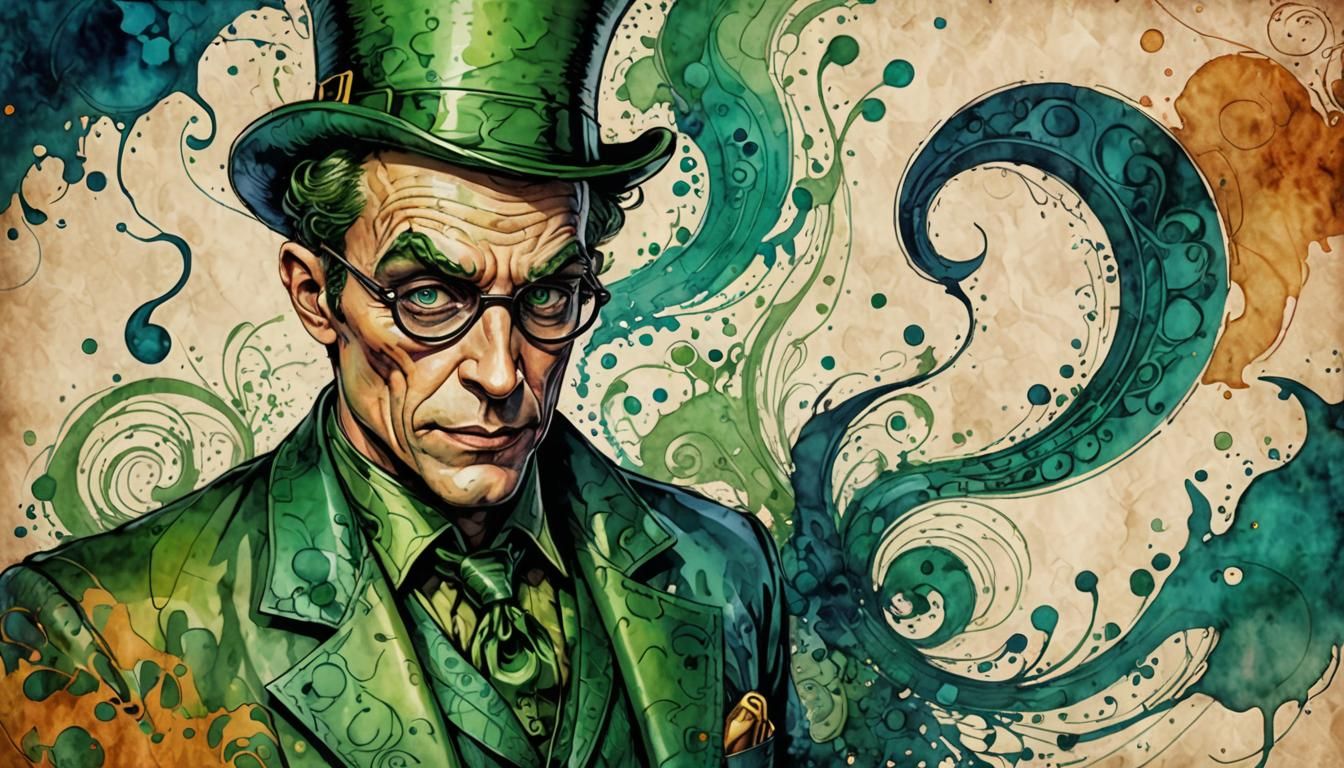 Abstract Riddler Drawing on Vintage Parchment