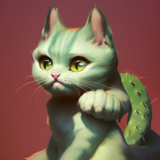 Adorable Cat Cactus Concept Art in Kawaii Style